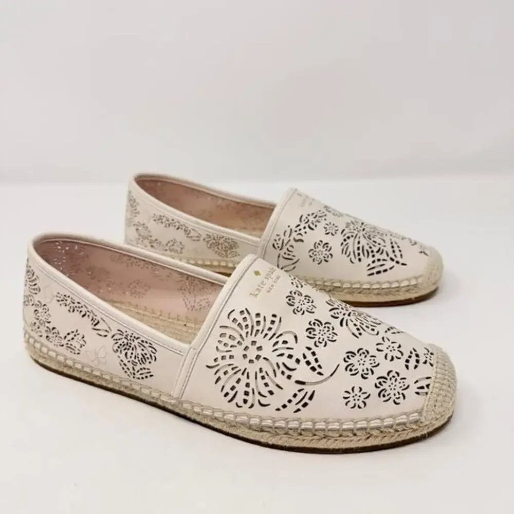 Kate‎ Spade New York Gwen Perforated Floral Espadrille Flats Ivory 10B Boho Chic